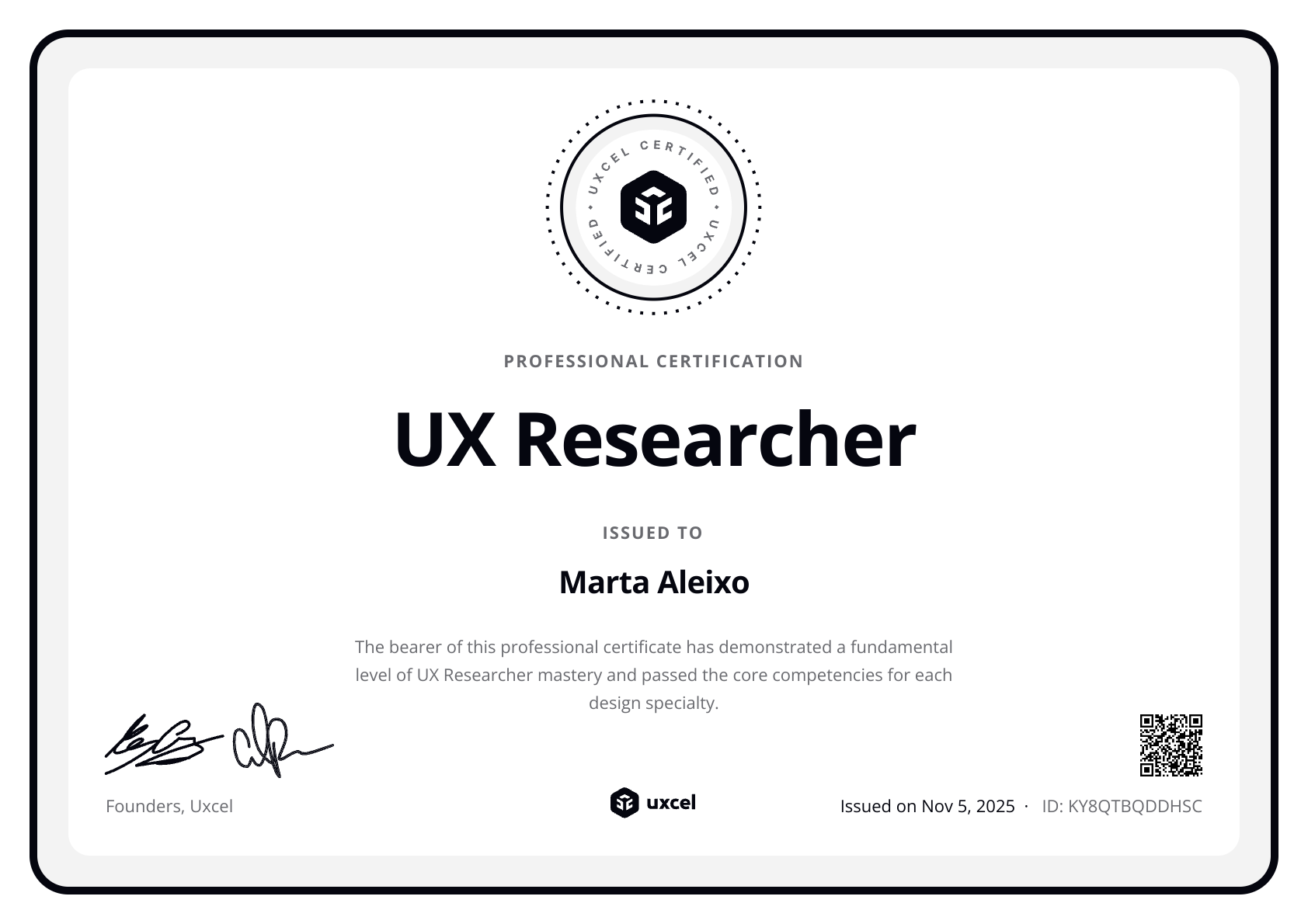 Marta Aleixo's certificate